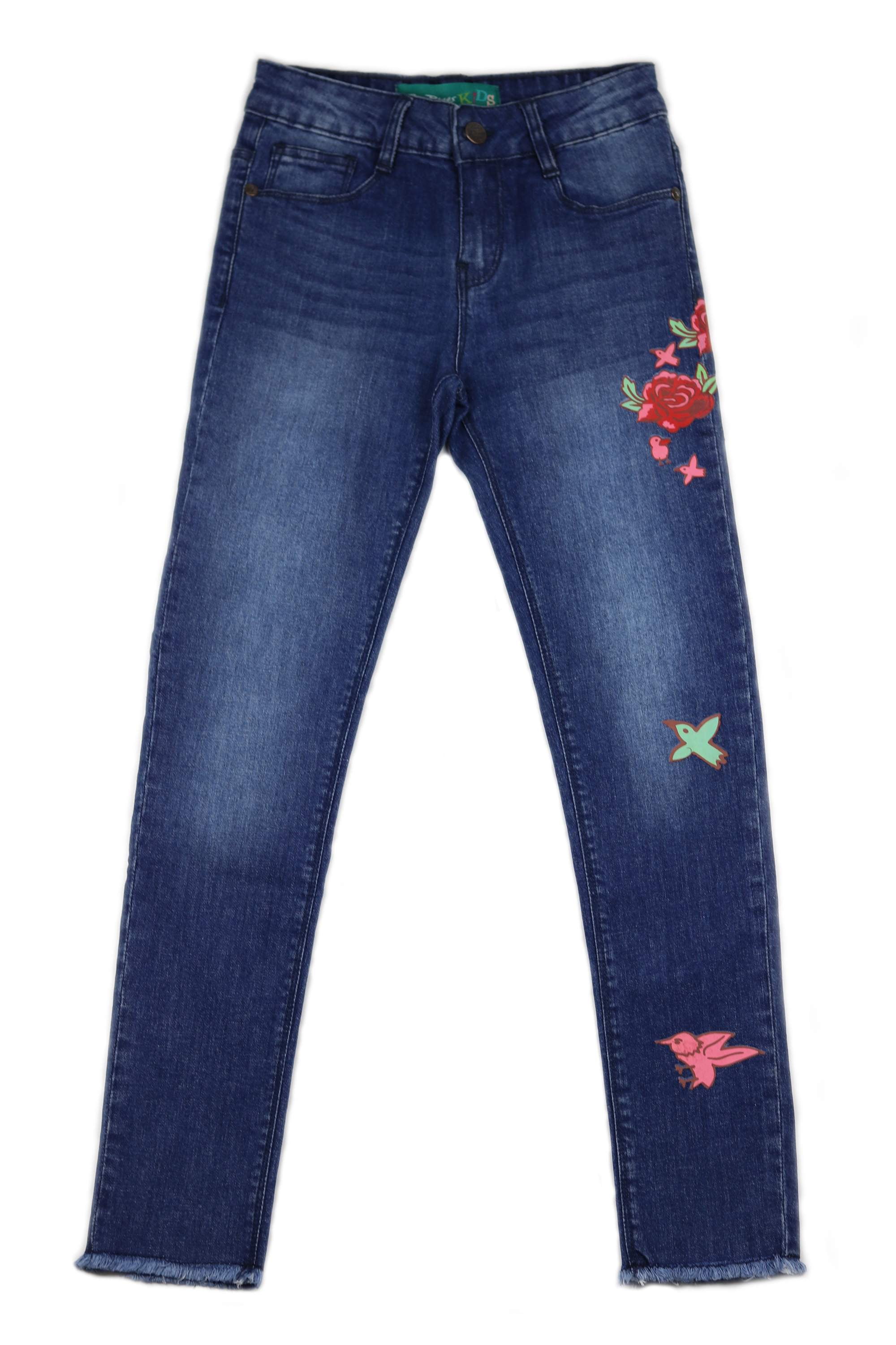 Girls' 7-16 Floral Print Skinny Jeans with Frayed Hem - Walmart.com