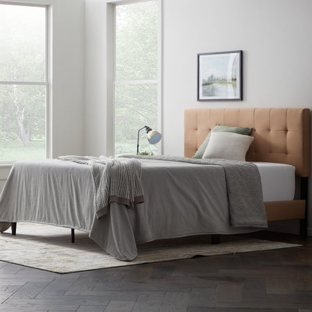 Rest Haven Upholstered Square Tufted Platform Bed, Queen, Beige