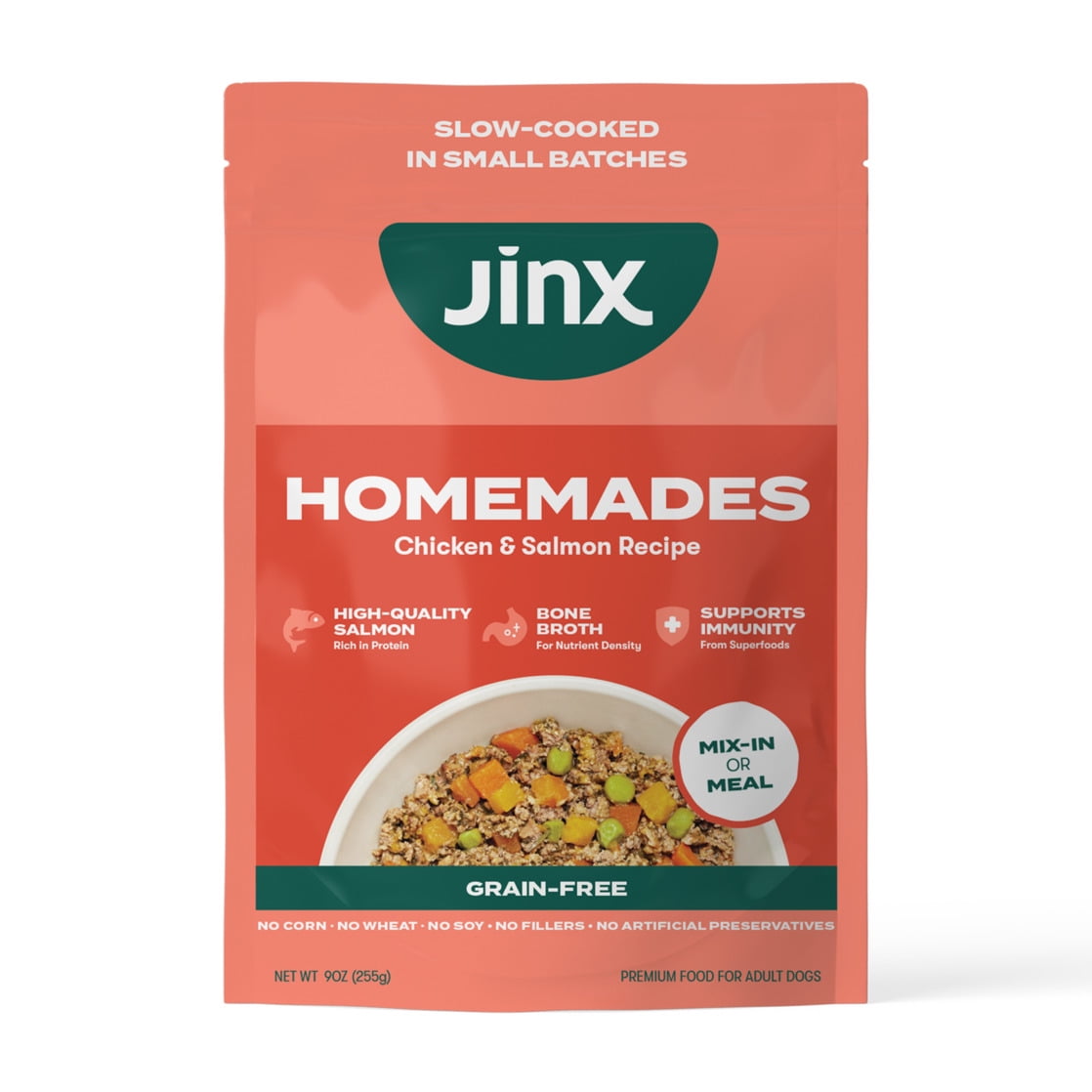 (6 pack) Jinx Homemades Chicken & Salmon Recipe Wet Natural Dog Food, Grain-Free, 9 oz. Pouch