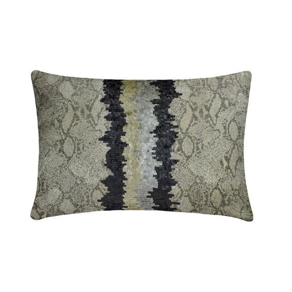 The HomeCentric Decorative Grey & Silver 12"x16" (30x40 cm) Lumbar Pillow Cover, Jacquard Animal, Sequins, Hand Embroidery Oblong Pillow, Animal Pattern Modern Style - Snarl
