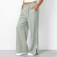 thumbnail image 3 of Sweatpants for Women 2026 Spring Fall Elastic Waist Wide Leg Lace Side Split Hem Casual Loose Sweat Pants with Pockets, 3 of 9
