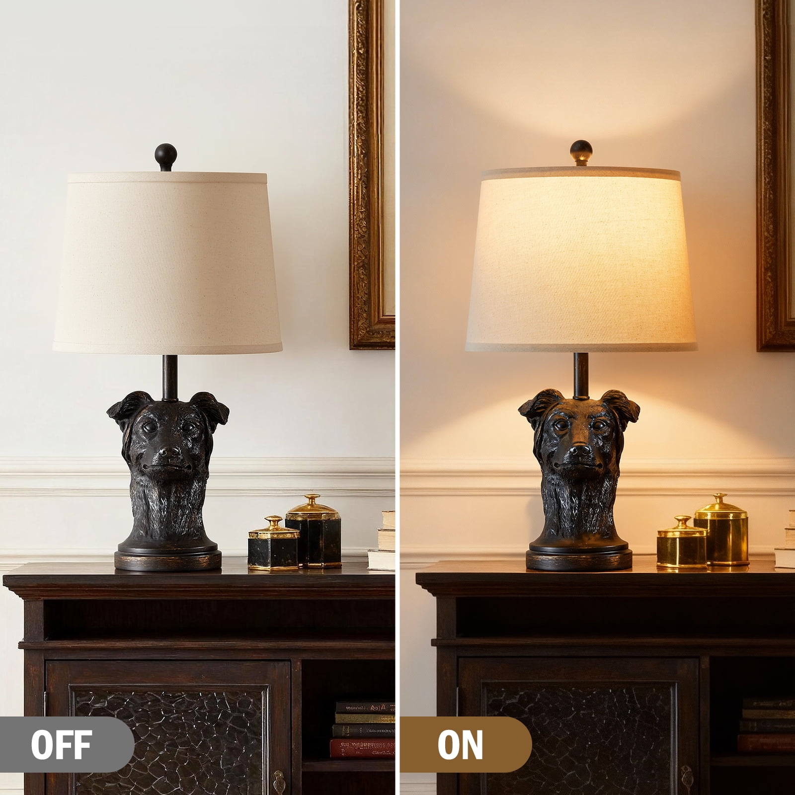 Modern Table Lamp with Linen Shade, 24inch Bedside Lamp with Rotary Switch & Included 9W LED Bulb for Nightstand, Living Room
