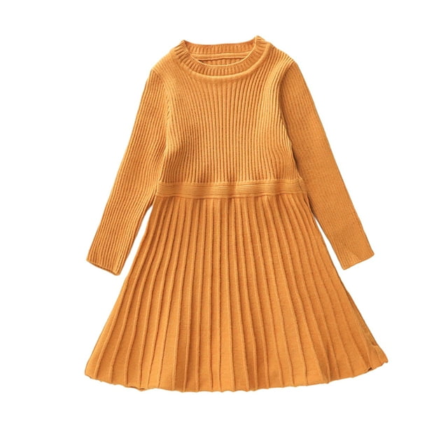 QUDDERR Robe Chandail Tricotée pour Filles de 1 à 9 Ans, Robe d'Automne Hiver Chaude pour Enfants, Robe Princesse à Manches Longues à Volants pour Bébé