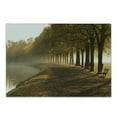 thumbnail image 1 of Tree Cutting Board, Walkway at the Canal in Morning Mist Foggy Blurry Day Relaxing Spot in City Picture, Decorative Tempered Glass Cutting and Serving Board, Small Size, Orange Brown, by Ambesonne, 1 of 1