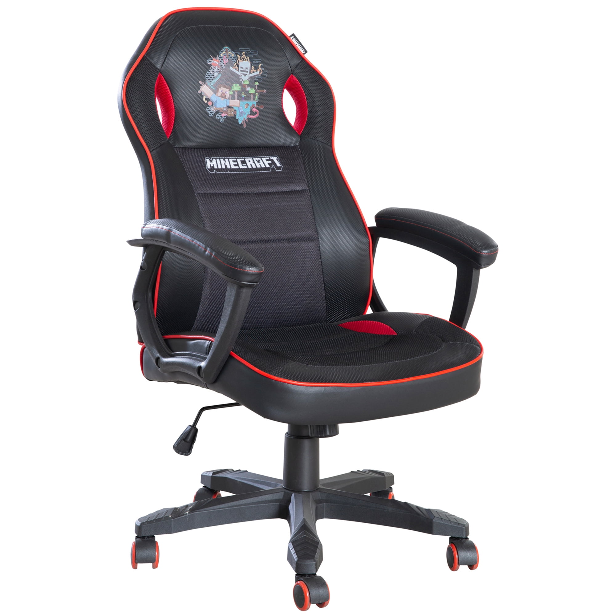Minecraft: Gaming Chair - Black-Red - 24 x 26", Adult Computer & Desk Chair, 5 Wheels & Height Adjustable, Game Themed Graphics, Furniture, Licensed