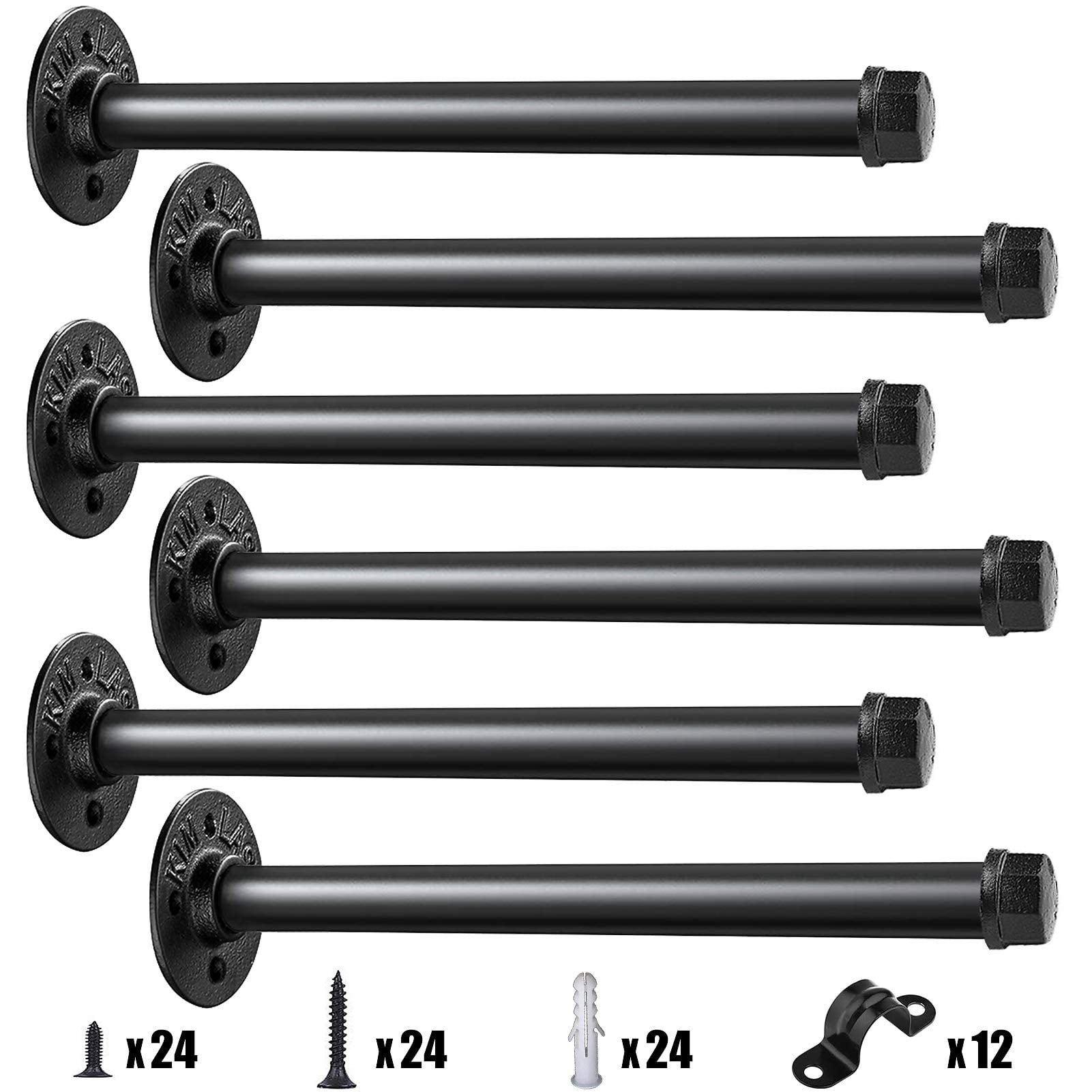 Industrial Iron Pipe Shelf Bracket 8 Inch Set of 6, Heavy Duty Wall