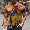 thumbnail image 2 of T-Shirts pour Hommes Décontracté Bouton Patchwork Col Rond Pull Sport Blouse Hauts Été Manches Courtes Hauts, 2 of 3