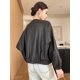thumbnail image 5 of Elegante abrigo de piel de oveja con cuello redondo para mujer, tendencia primavera otoño 2024, chaqueta de cuero genuino corta con cremallera suelta y sencilla, 5 of 5
