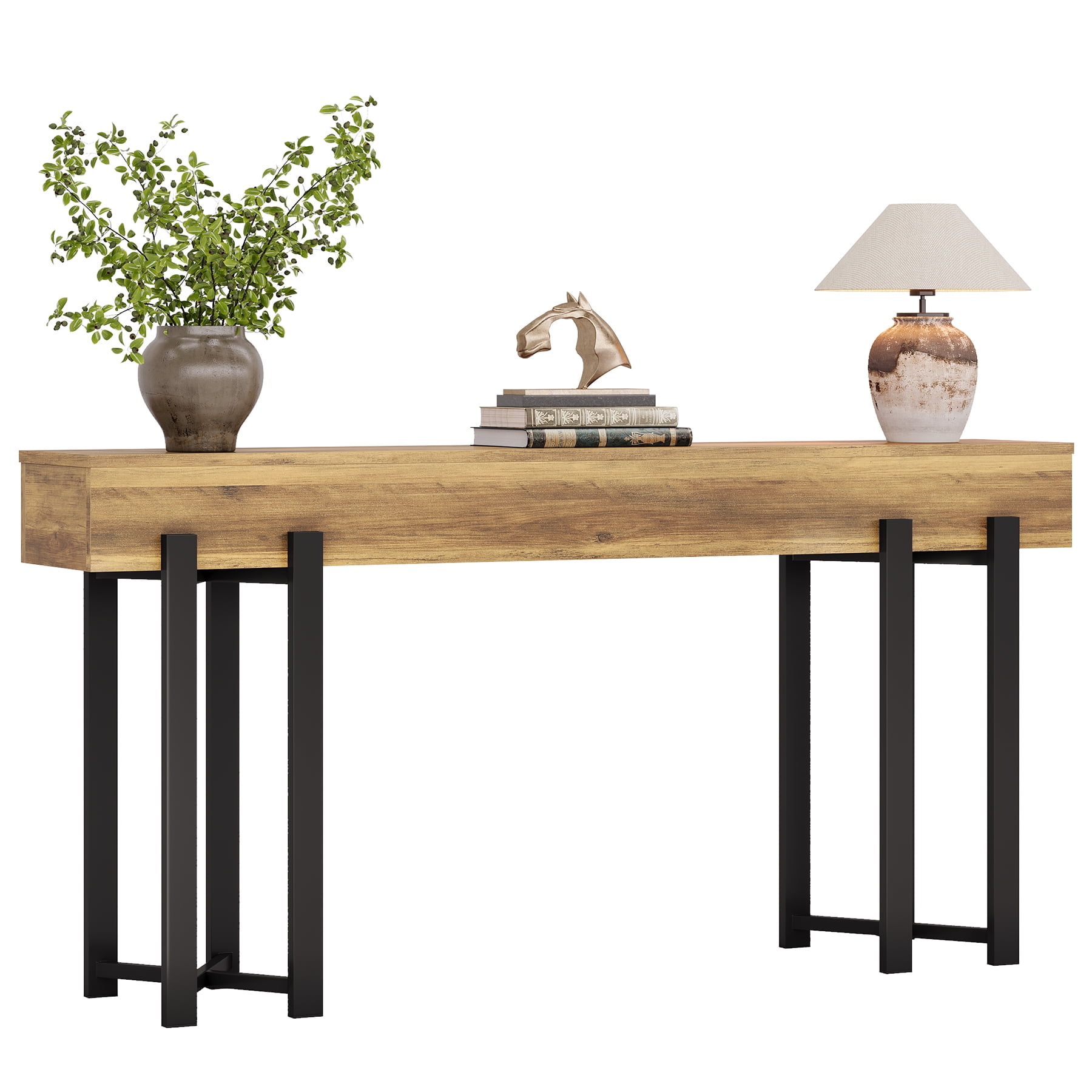 Tribesigns 63-Inch Console Table for Entryway, Industrial Behind Couch Table, Minimalist Sofa Table for Living Room, Rustic Brown Wooden Hallway Foyer Table with Black Metal Frame