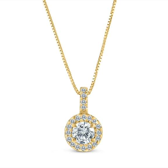 0.60ctw Natural Diamond Halo Pendant Necklace in 10k Yellow Gold (0.60ctw, G-H, I2-I3)