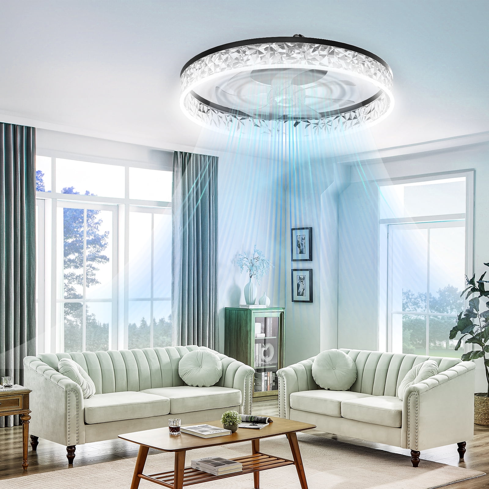 Heystop Ceiling fan with light, 3-color adjustable LED, 6-speed wind speed, remote control or APP control, bi-directional conversion motor, suitable for living room bedroom decoration
