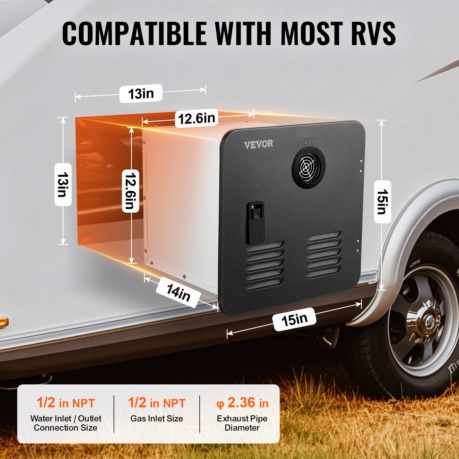 VEVOR RV Tankless Water Heater, Instant Shower with 15 x 15 inches Black Door and Remote Controller, 55000BTU Optimized Comfort Performance Hot Water, Ideal for RVers Family Everyday Use