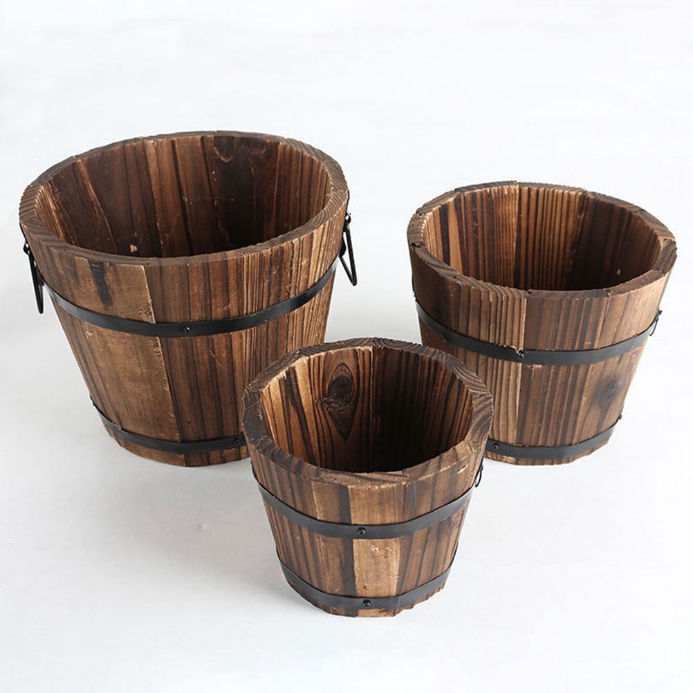 Large Wooden Plant Pot Bucket for Garden , Round Wood Planter Vase