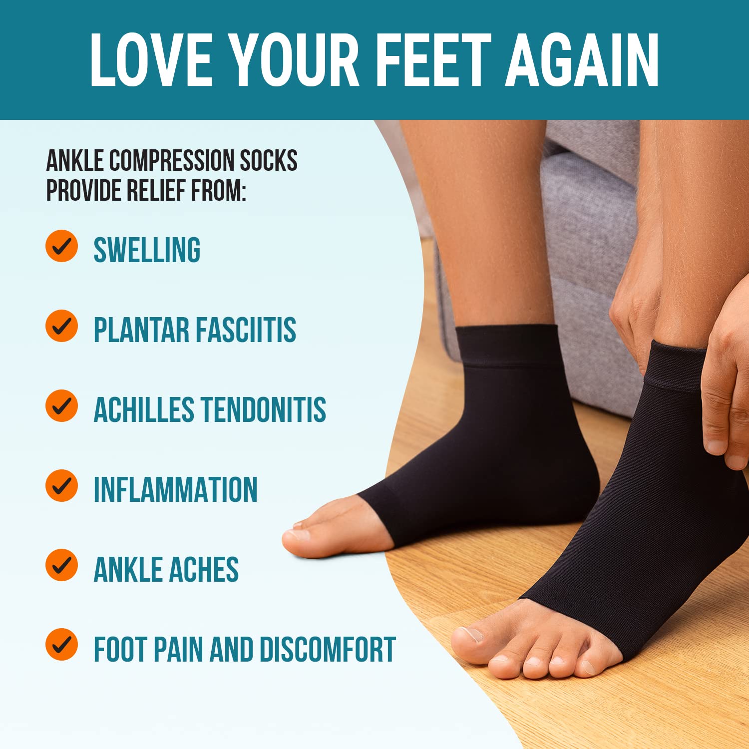 KEMFORD Ankle Compression Sleeve - Plantar Fasciitis Braces - Open Toe ...