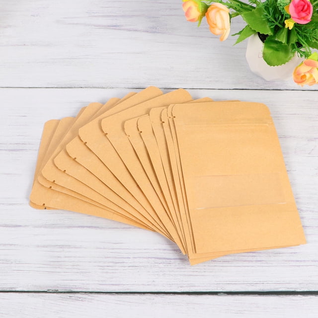 OUNONA 50Pack Kraft Paper Pouch With Clear Window For Small Business Packaging Bags 9x14cm