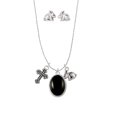thumbnail image 3 of Silvertone Small Black Acrylic Oval Silver Tone Cross and Bunny Necklace and Earrings Set, 3 of 5
