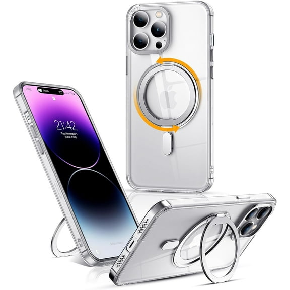 for Military-Grade Clear iPhone 14 Plus Case with 360° Rotatable Magnetic Ring Stand [Compatible with Magsafe] iPhone 14 Plus Phone Case 6.7" for Men Women, Clear-1
