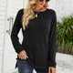 thumbnail image 4 of Jersey de manga larga con cuello redondo para mujer, dobladillo con abertura de color puro y bolsillo, ajuste holgado informal, negro L, 4 of 8