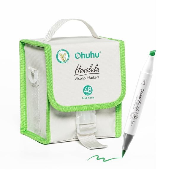 Ohuhu 48 Mid-Tone Colors Dual Tips Brush-and-Chisel Alcohol-Based Art Markers Set-Unique Packaging