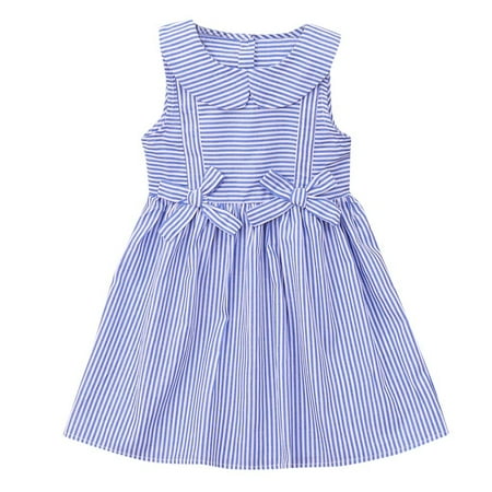 

nsendm 1 Year Old Girl Dress Baby Bow Pan Toddler Cute Stripe Princess Collar Girls Dresses Flippy Dress for Girls Blue 5-6 Years