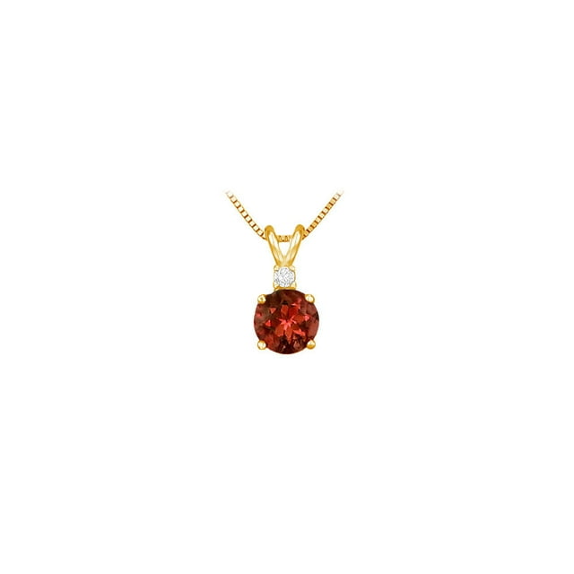 Pendentif Rond en Grenat de Pierre de Naissance de Janvier avec Zircone Cubique en Vermeil d'Or sur Argent