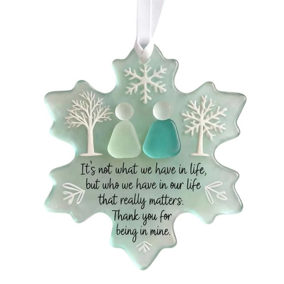 SLYNSHome Sea Glass Friendship Gifts Ornament Sea Glass Snowflake-Shaped Keepsake Christmas Tree Decorations Holiday Decor