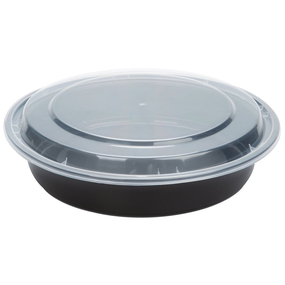 SafePro 48 oz. Black Round Microwavable Container with Clear Lid, Lunch