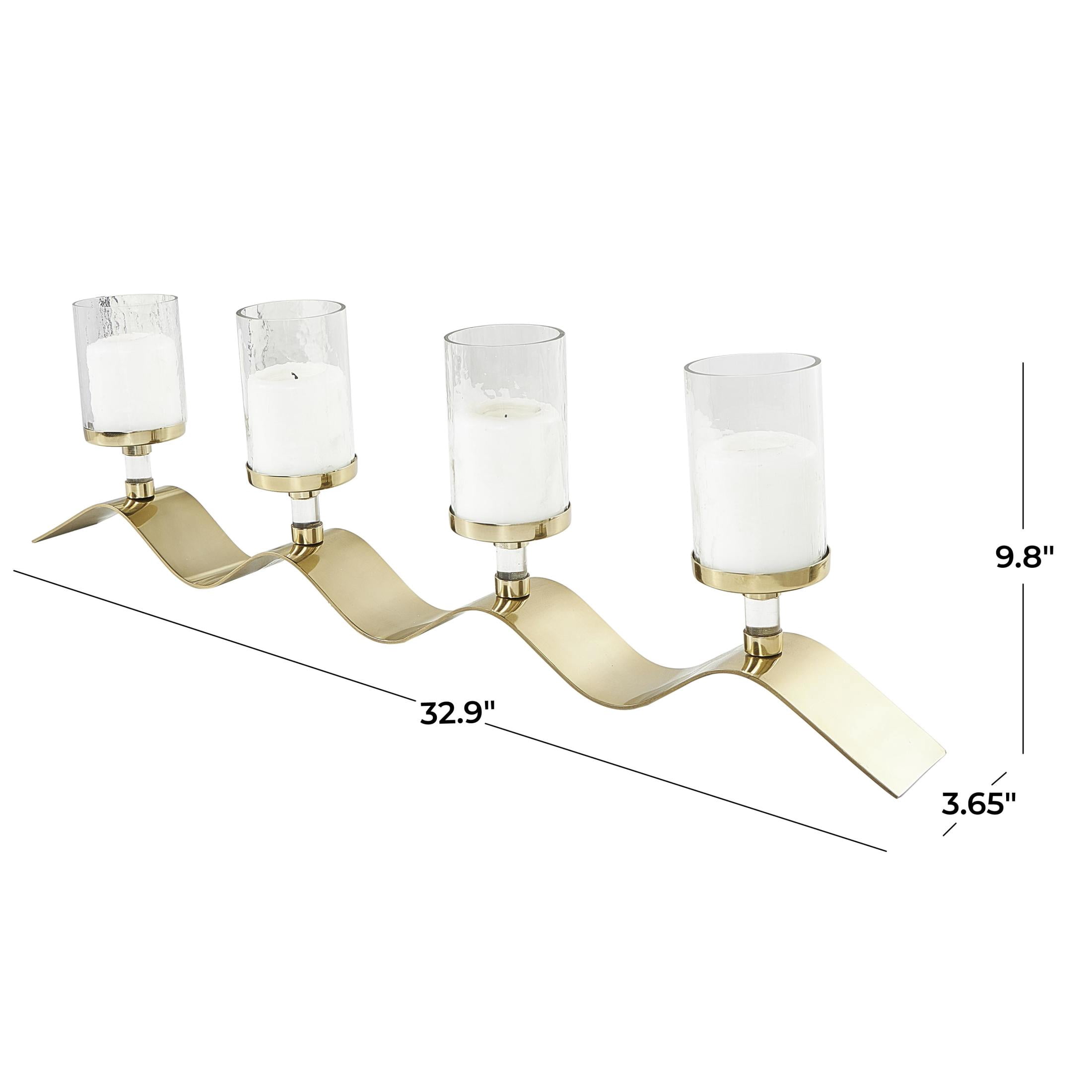 DecMode 4-Slot Champagne Stainless Steel Metal 4 Candle Hurricane Lamp with Wavy Base