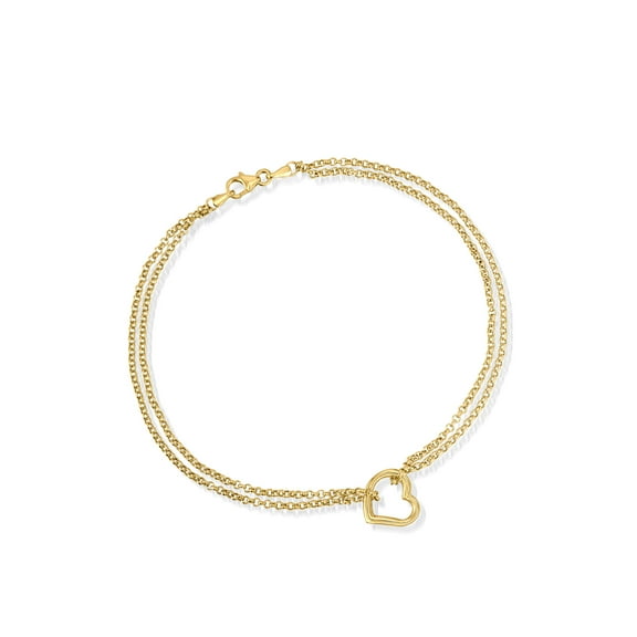 Ross-Simons 14kt Yellow Gold 2-Strand Heart Center Anklet, Women's, Adult