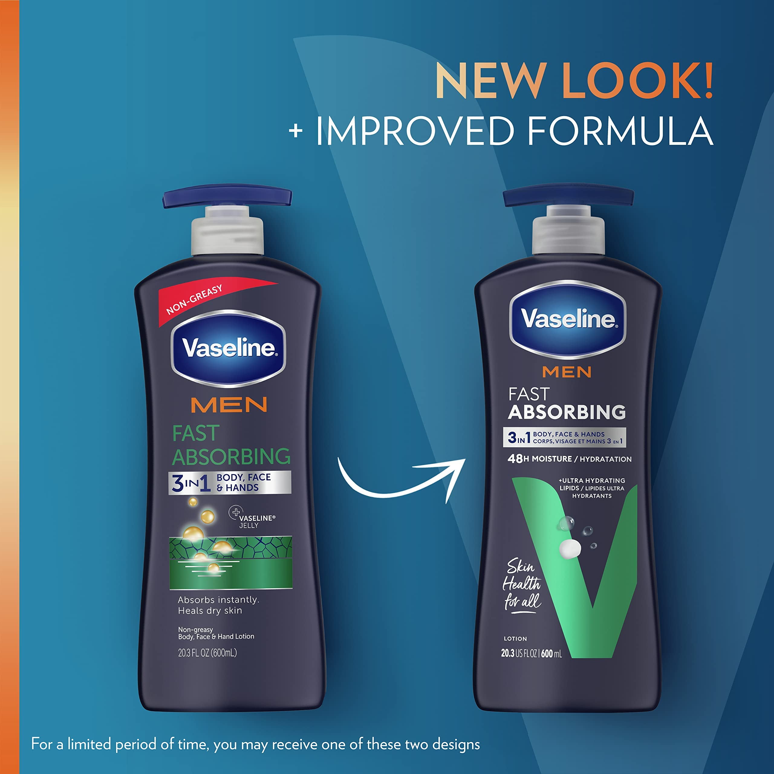 Vaseline Men's Healing Moisture YPF5&nbsp;Hand & Body Lotion For Dry or Cracked Skin Fast Absorbing Non-Greasy Lotion for Men 20.3 oz, Pack of 3
