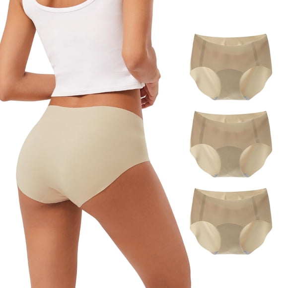 Bragas INNERSY para mujer, sin costuras, hipster, 3 unidades, color beige