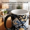thumbnail image 2 of Topadorn Blue Floral Patchwork Ceramic Travel Mug, 17oz, Diamond Quilt Print, Spill-Resistant Lid, Microwave/Dishwasher/Oven Safe, Gift Boxed, 2 of 12