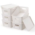 thumbnail image 1 of Cajas organizadoras de Pl&aacute;stico con Tapa,6 Piezas Cajas de Almacenaje Apilables,Cestas de Almacenaje para Organizar Estantes,Cajones,Escritorio,Armario,Oficina y Cocina (Blanco), 1 of 7