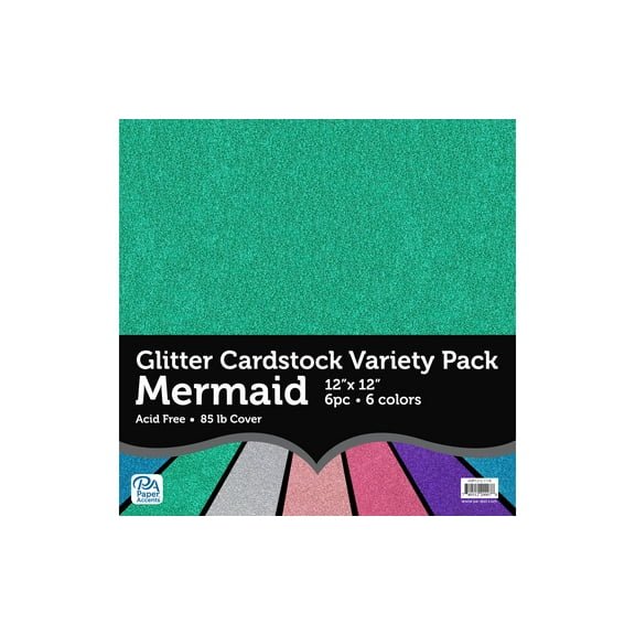 Paper Accents Cardstock Variety Pack Glitter 12"x 12" Mermaid 6pc