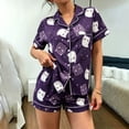 thumbnail image 5 of Gunia Soft Pajama Set For Women Halloween Ghost Graphic 2 Piece Cozy Short Sleeve Button Up Tops With Shorts Home Leisure Wear Pjs Jammies Purple M, 5 of 5