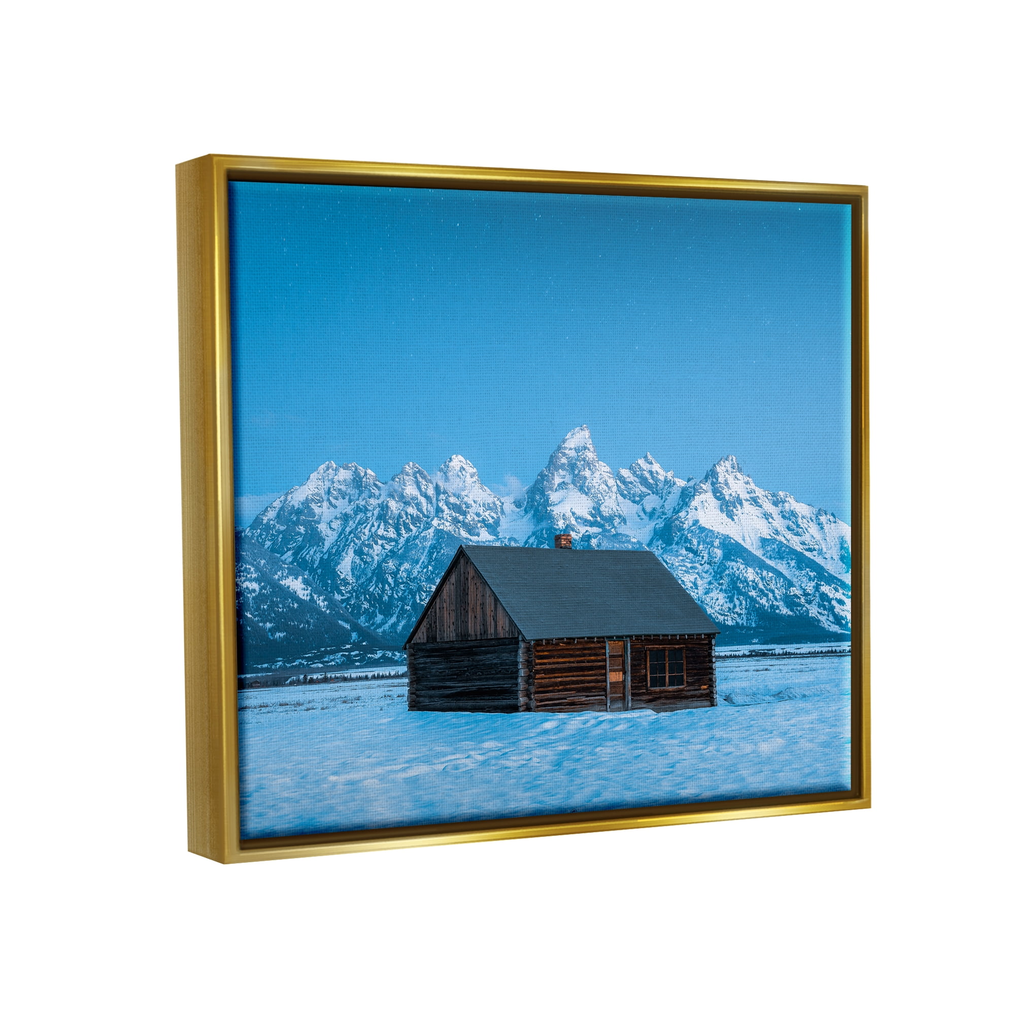 Stupell Industries Log Cabin Mountain View Landscape Photography Gold Floater Framed Canvas Art Print Wall Art, 31 x 25