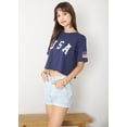 thumbnail image 4 of Women's Loose 4th of July USA Patriotic Crop Tops Short Sleeve&nbsp;American Flag Shirts, Navy, Small, 4 of 6