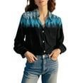 thumbnail image 4 of Women Cotton Shirt Printed Fashion Button Down Shirts Casual Tops Long Sleeve Blouse Sky Blue, 4 of 7
