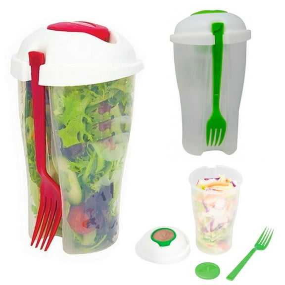 2 Salad Cup Container Serving Shaker Dressing Storage Fork Fruit Food On The Go