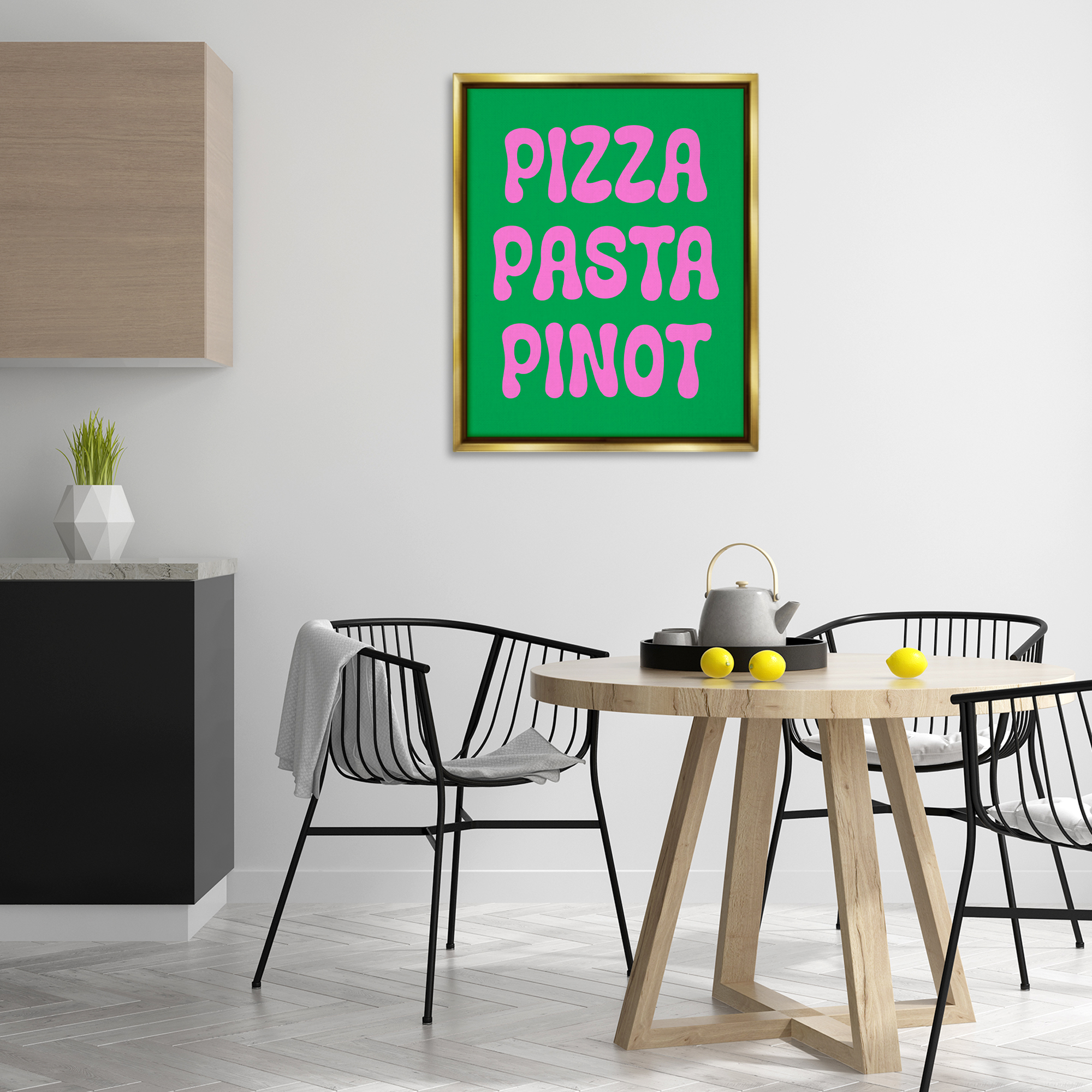 Stupell Industries Pizza Pasta Pinot Food & Beverage Painting Gold Floater Framed Canvas Art Print Wall Art, 25 x 31