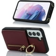 thumbnail image 5 of Samsung Galaxy S21 5G Case with Card Holder for Women, Galaxy S21 5G Phone Case Wallet with Strap Credit Card Slots Crossbody with Kickstand Zipper Shockproof Case for S21 5G - Red Wine, 5 of 9