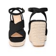 thumbnail image 5 of BLISSFUL STEP Platform Slingback Cross Straps Espadrilles Wedge Sandals for Women Black 9, 5 of 6