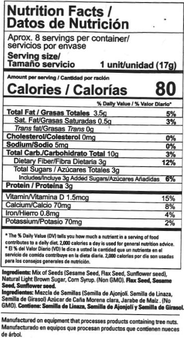 Dulzura Flax Seed Bars 4.20oz Bag Healthy Snacks