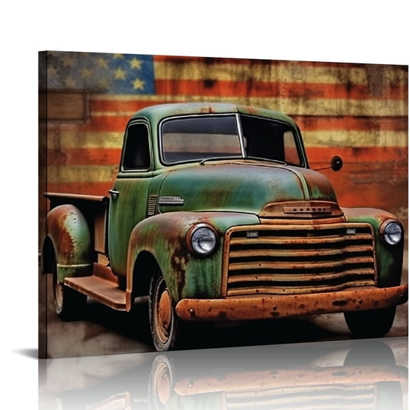 Jeuxus Old Truck Canvas Wall Art - Classic Pickup Truck Print Paintings Vintage Country Decor - Modern Home Artwork Decor - 20x16 in/16x12 in 20x16in