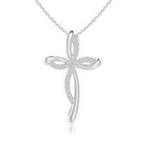 ANGARA Natural Diamond Ribbon Cross Pendant in 14K White Gold for Women (Size-1.3mm| Color-H| Clarity-SI2) | April Birthstone, Birthday, Anniversary, Jewelry Gift for Women | Natural Diamond Necklace