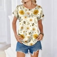 thumbnail image 3 of Short Sleeve Crew Neck T Shirt for Women Casual Loose Fit Butterfly Print Soft Lightweight Top Blouse for Daily Wear Earthy Yellow L, 3 of 6