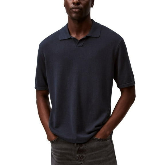 Calvin Klein Men's Textured Pullover Open-Collar Polo Shirt - Carbon Blue-XL
