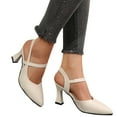 thumbnail image 4 of CQONEPT Slingback Heels for Women Low Heels Dress Shoes Kitten Pumps Dressy Heeled Sandals Pointed Closed Toe Ankle Strap Elegant Wedding Pumps Formal Shoes Size 7 Beige, 4 of 7