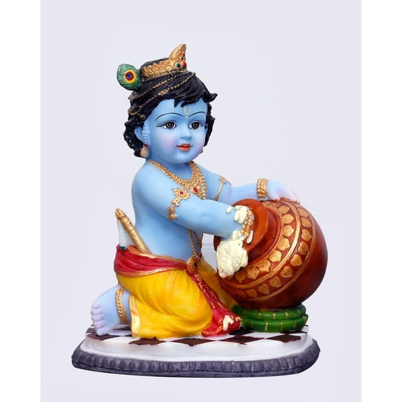 Sri Krishna Culture Polyresin Krishna Murti With Maakhan Pot Idol, 5", Multicolour