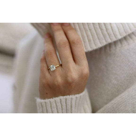 Jewelerix Solitaire Cushion Cut Ring 1 CT Moissanite Diamond Engagement Ring 14K Yellow/Rose Gold Wedding Ring for Her